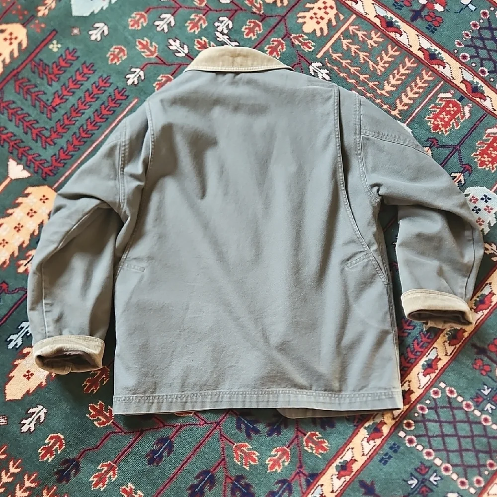 L.L. Bean Vintage Sage Green Barn Jacket with Tan Corduroy Trim - Picture 5 of 8